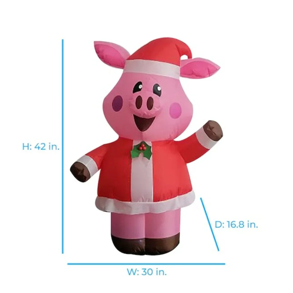 3.5 FT Super Cute Pink Pig Santa Suit LED Christmas‎ Inflatable Yard Decoration